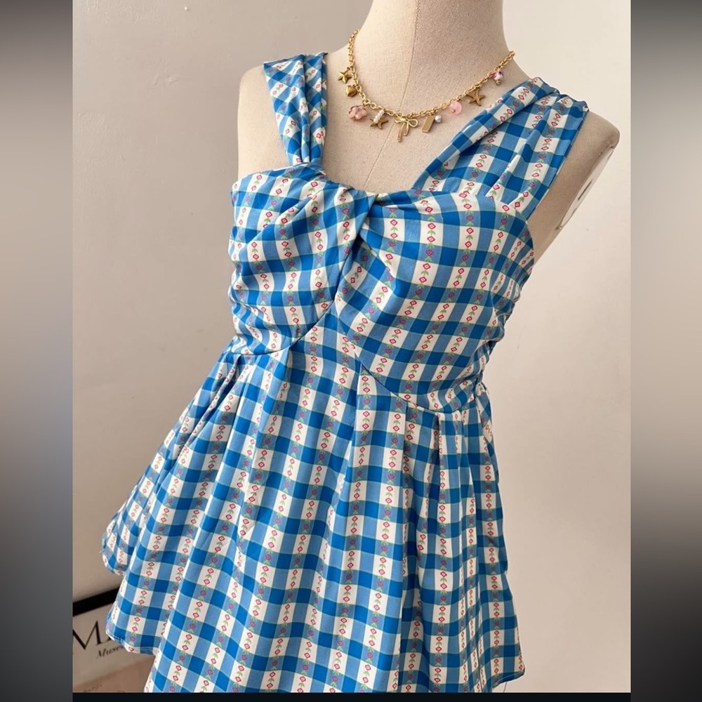 Blue & White Gingham Tie-Front Top - Picture 4 of 4